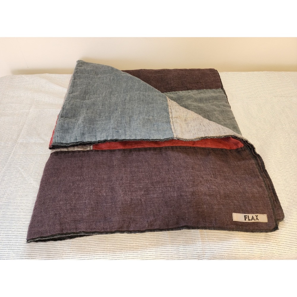 Flax Linen Throw Blanket Patchwork Lagenlook Farmhouse Primitive Decor Natural